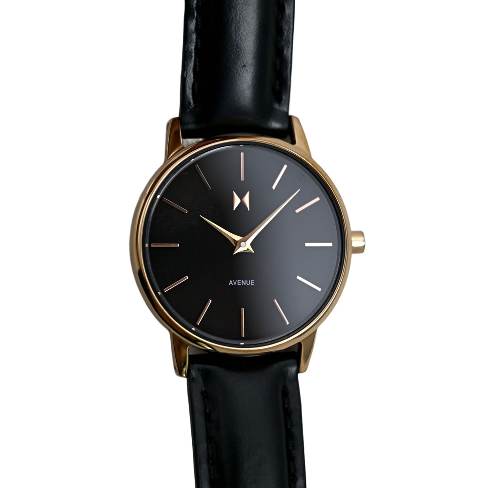 MVMT Avenue Ladies Rose Gold Black Dial Genuine Leather Wrist Watch